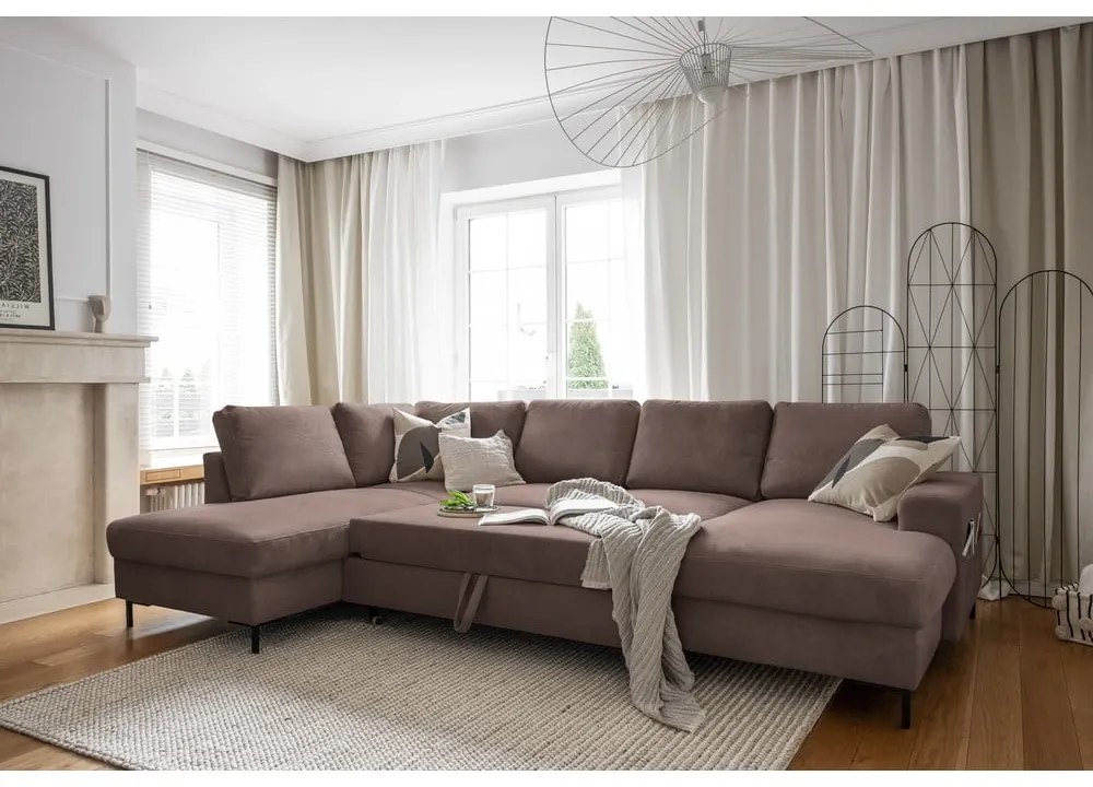 Кафяв разтегателен ъглов диван от рипсено кадифе (ляв ъгъл) Lofty Lilly – Miuform