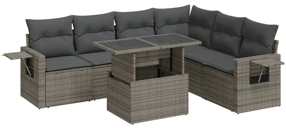 3326491 vidaXL Градински диван с възглавници, 7 части, полиратан, сив