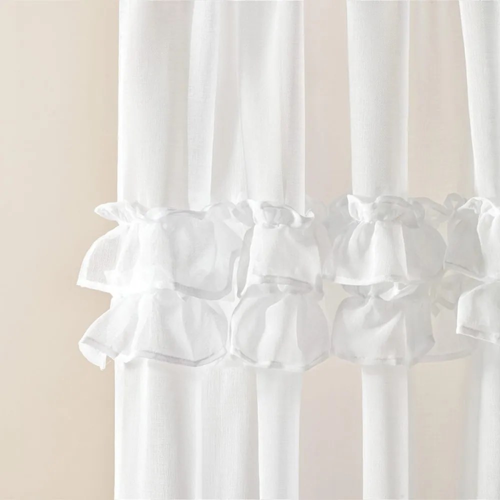 Бяла завеса FRILLA с волани на сребърни втулки 400 x 250 cm