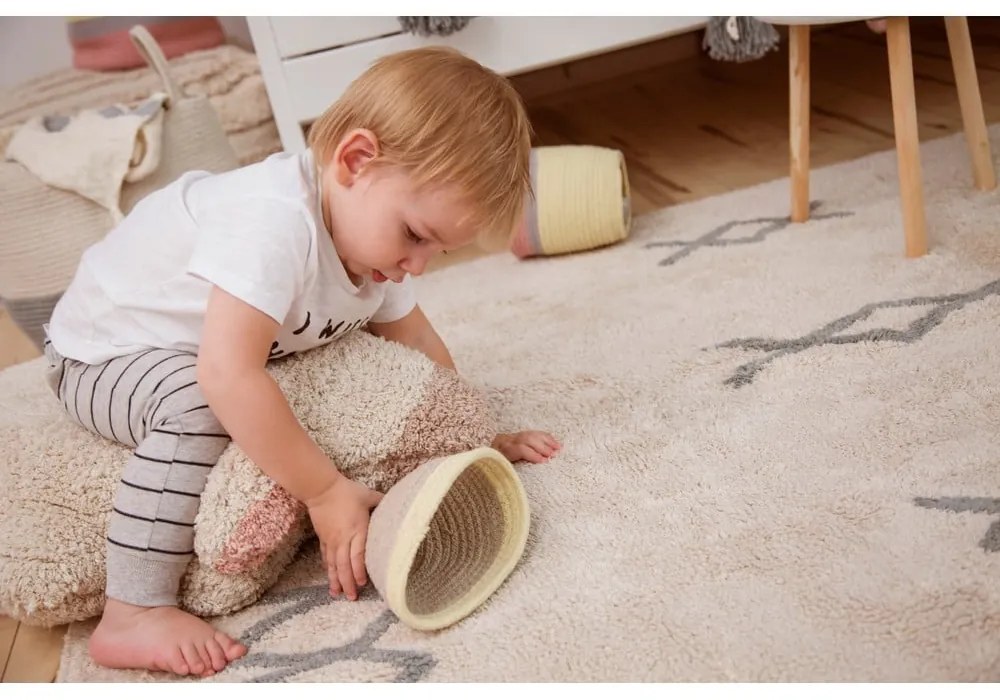 Син и кремав ръчно изработен памучен килим подходящ за пране 120x160 cm Atlas Natural – Lorena Canals