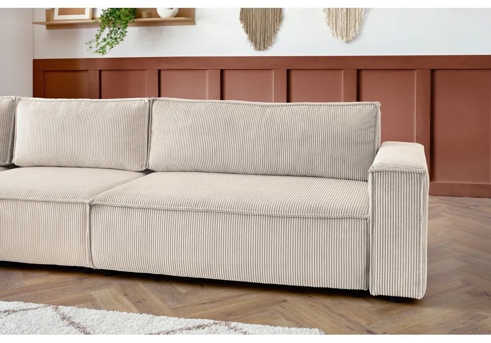 Кремав ъглов диван от велур, ляв ъгъл Nihad modular - Bobochic Paris