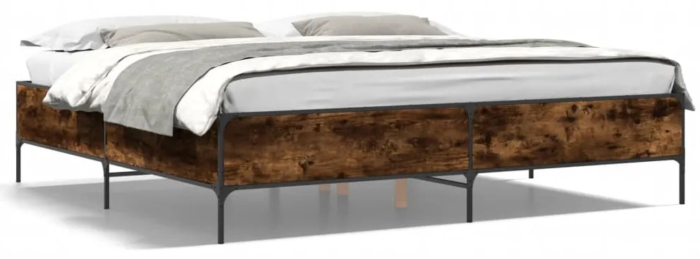 3279779 vidaXL Рамка за легло, опушен дъб, 200x200 см, инженерно дърво и метал