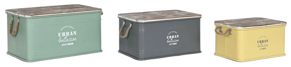 Комплект сандъци Home ESPRIT Жълт Зелен Сив Тъмно сив Метал Vintage 60 x 38 x 32,5 cm
