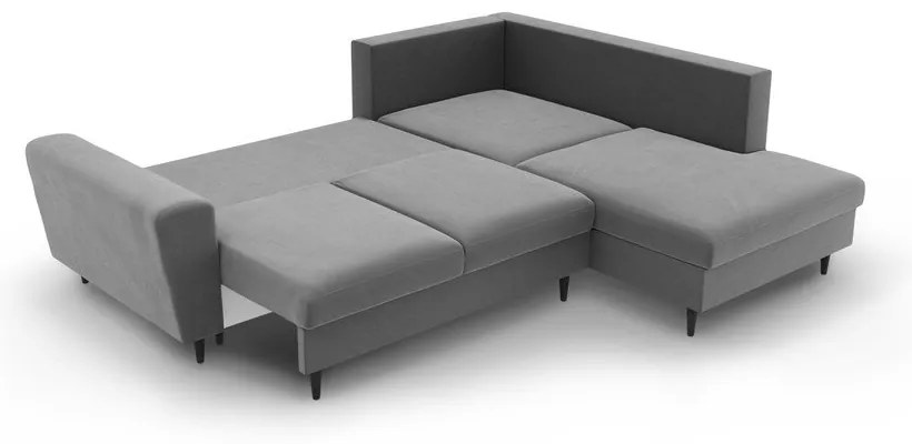 Светлосив кадифен разтегателен ъглов диван с място за съхранение (десен ъгъл/L форма) Kyoto – Cosmopolitan Design