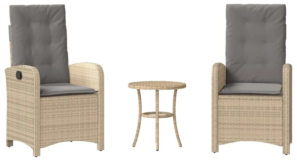 365181 vidaXL Бистро комплект с възглавници 3 части бежов микс полиратан