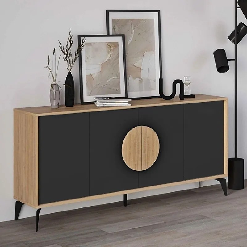 Конзола Gora от меламин в сапфирен дъб - копринено черен цвят 180x40x82см.
