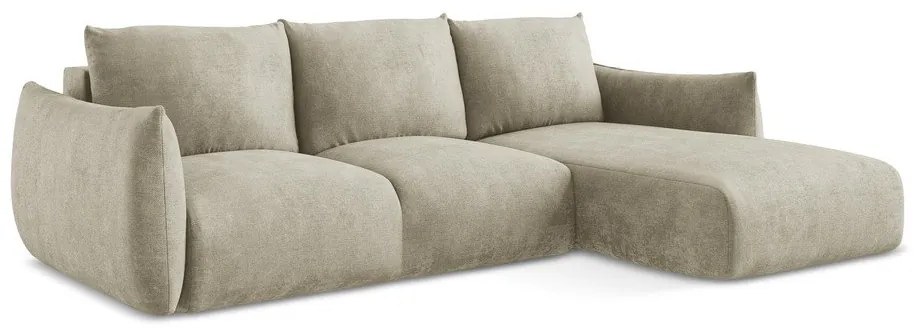 Бежов шенилов сгъваем ъглов диван (десен ъгъл) Leila – Makamii