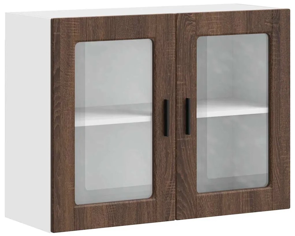 854094 vidaXL Кухненски стенен шкаф със стъклена врата Porto кафяв дъб