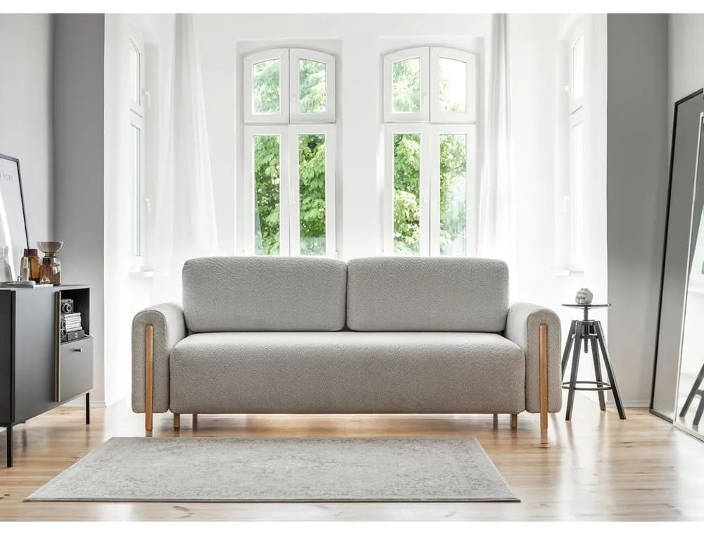 Светлосив сгъваем/с място за съхранение диван от прежда с примки от букле 244 cm Arcadova – ELTAP