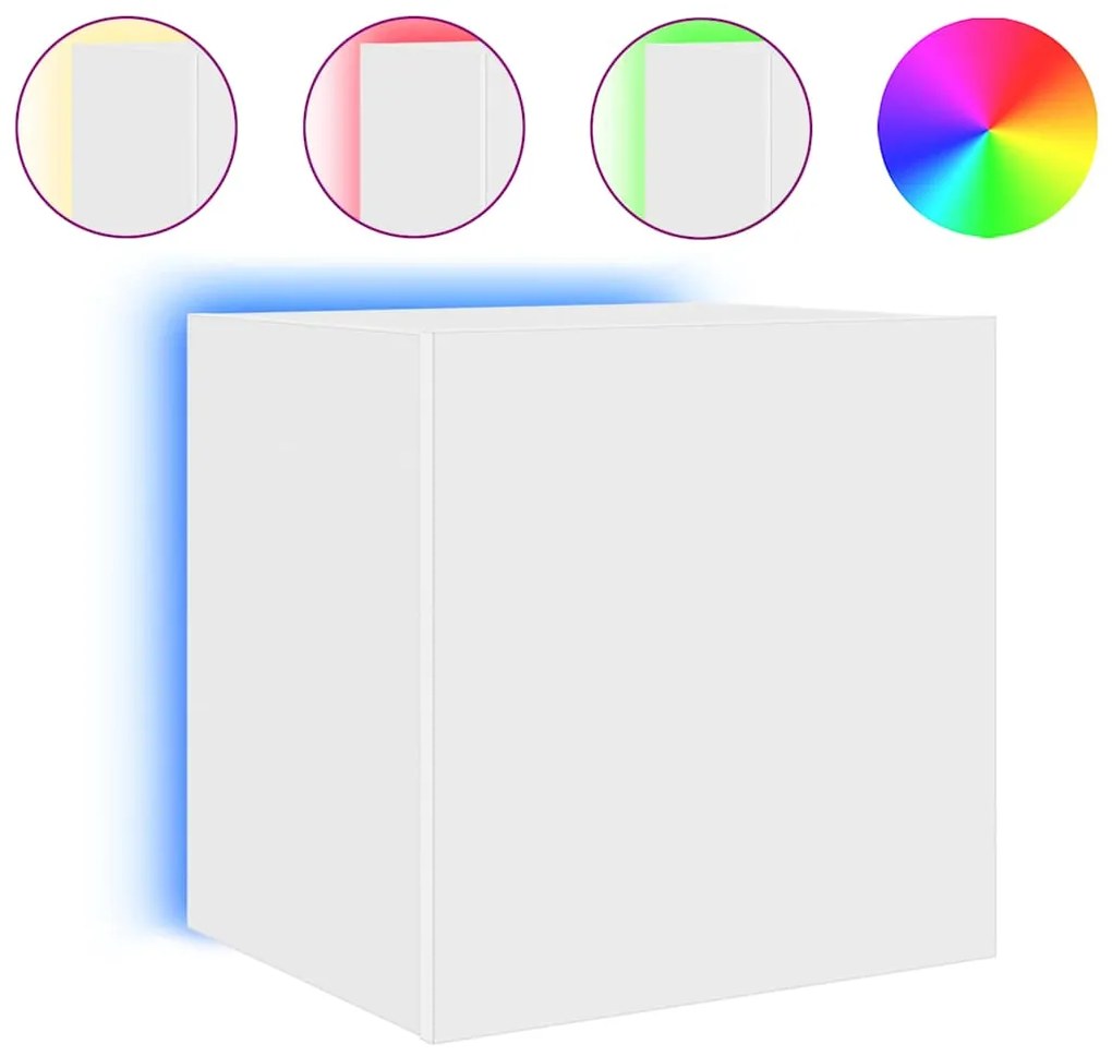 837246 vidaXL Стенен ТВ шкаф с LED осветление, бял, 40,5x35x40 см