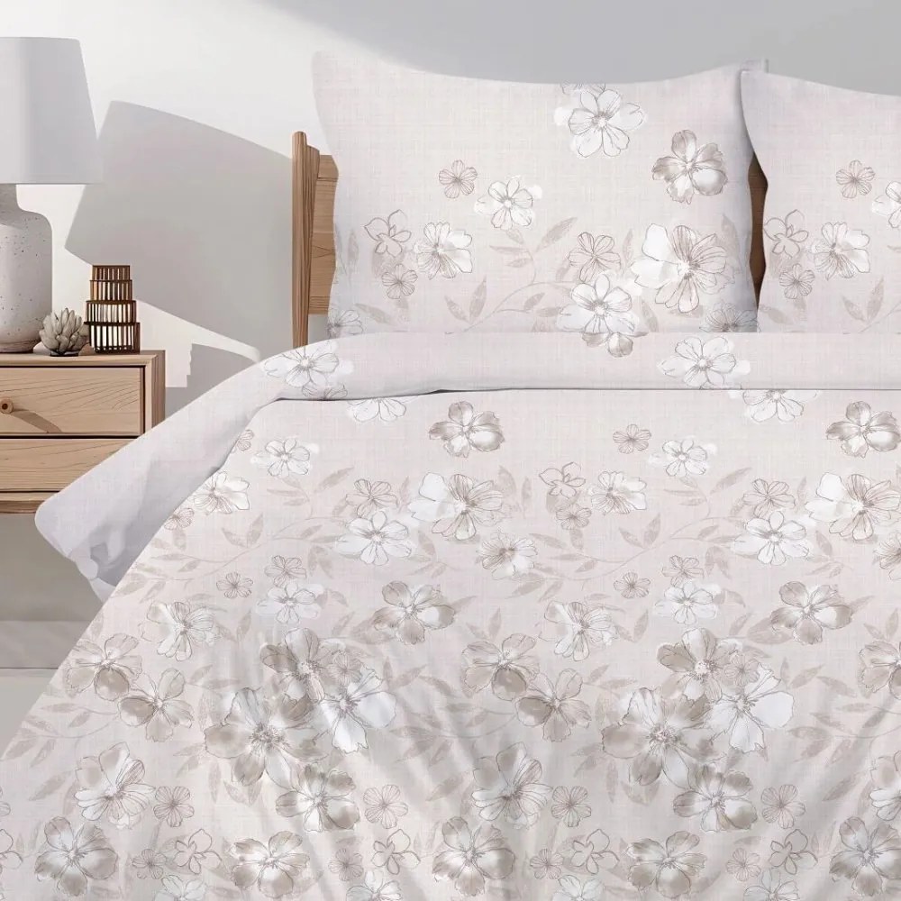 Премиум памучно спално бельо, бежово с флорална шарка Ширина: 220 см | Дължина: 200 см