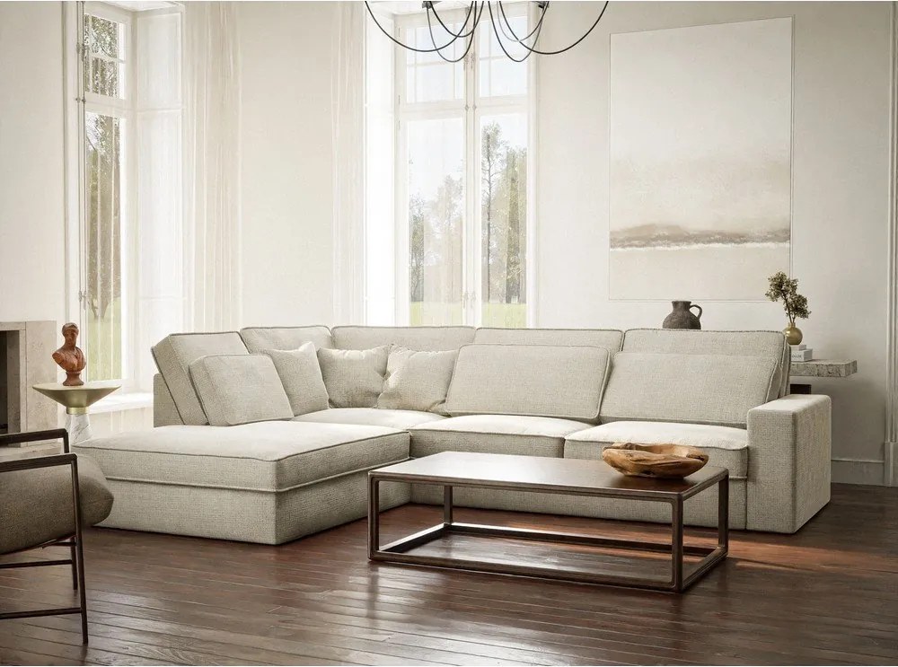 Сиво-бежов шенилов ъглов диван (ляв ъгъл/L форма) Kirou – Maison de Rêve