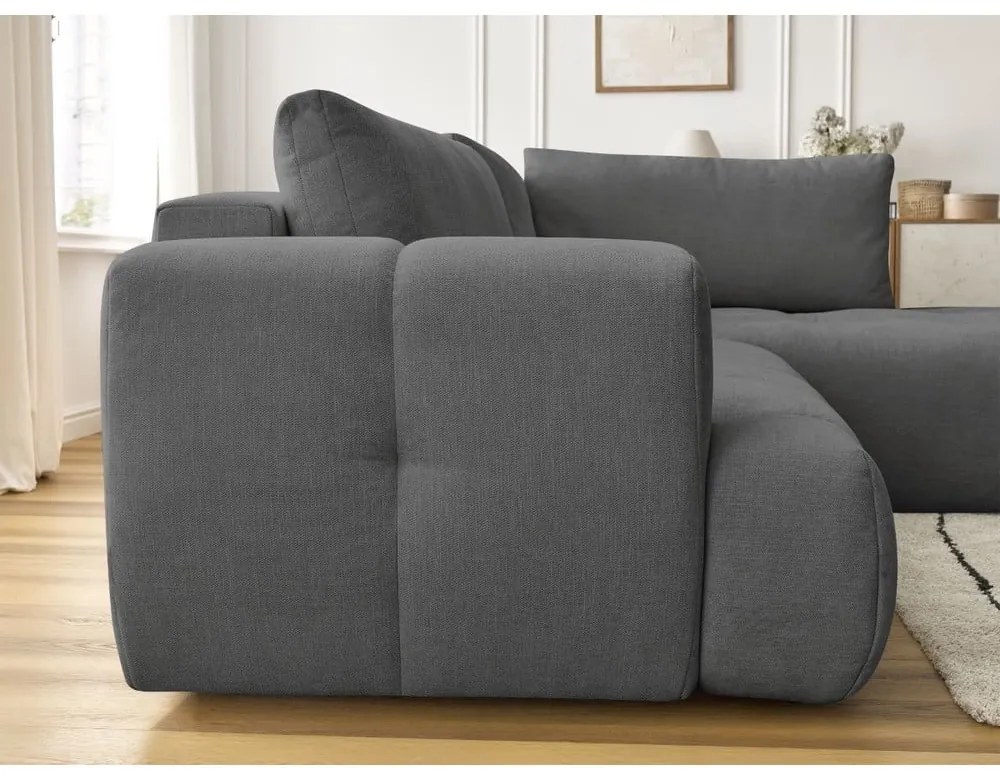 Тъмносив сгъваем/с място за съхранение ъглов диван (десен ъгъл/L форма) Fuji – Bobochic Paris