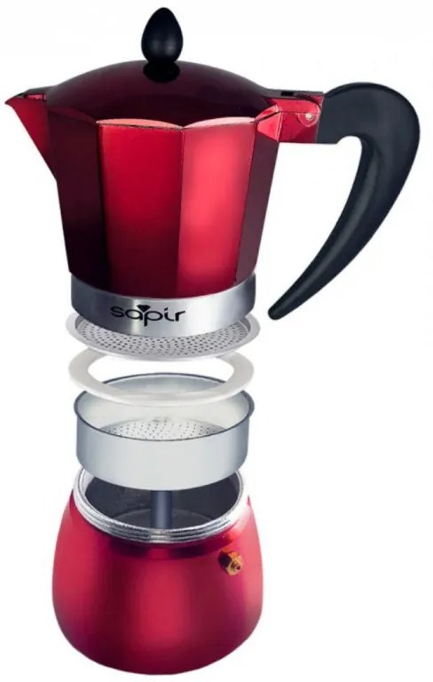 Кубинска кафеварка SAPIR SP 1173 с предпазен клапан, класически дизайн и качество - 9 чаши / Сребрист