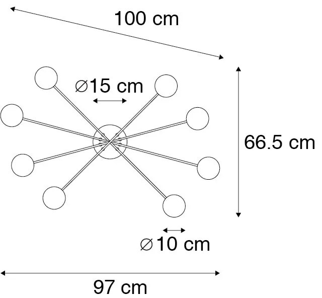 Модерна таванна лампа черна със злато 8-лампи - Athens Wire