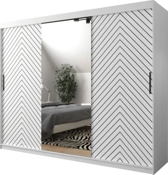 Плъзгащ се гардероб Jodelka с Огледало-Leuko-Mauro-Дължина: 250 cm