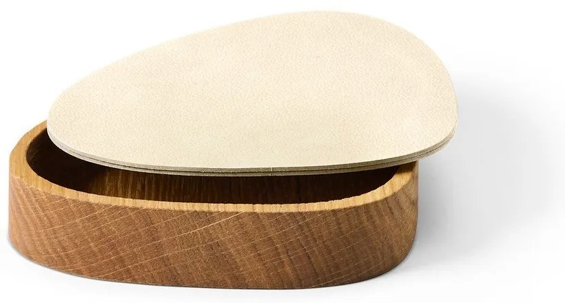 Дървена декоративна кутия за съхранение от еко кожа с капак в кремав и естествен цвят 14x12,5x3,5 cm Curve Nupo – LIND DNA