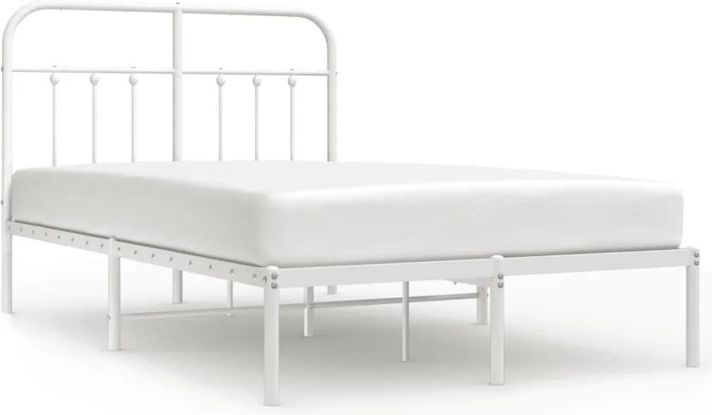 352624 vidaXL Метална рамка за легло с горна табла, бяла, 120x190 см