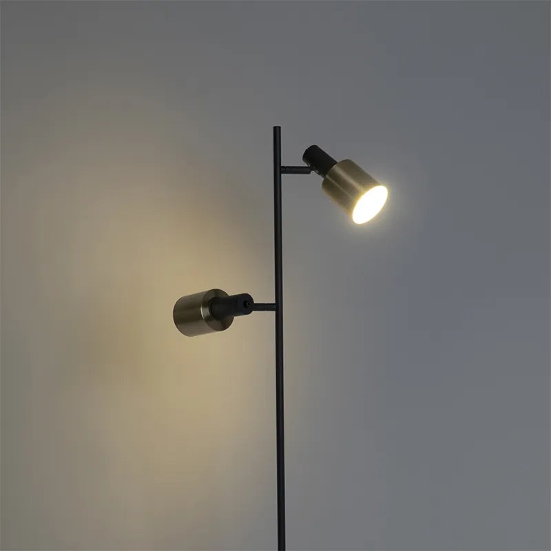 Дизайнерски подов аплик черен със злато 2-светлина - Stijn