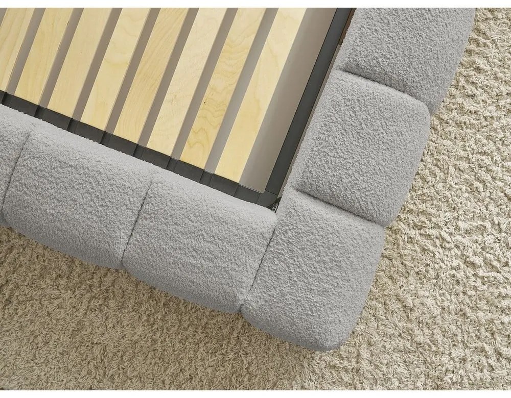 Светлосиво двойно легло 180x200 cm тапицирано с място за съхранение с включена подматрачна рамка Mont Blanc – Bobochic Paris