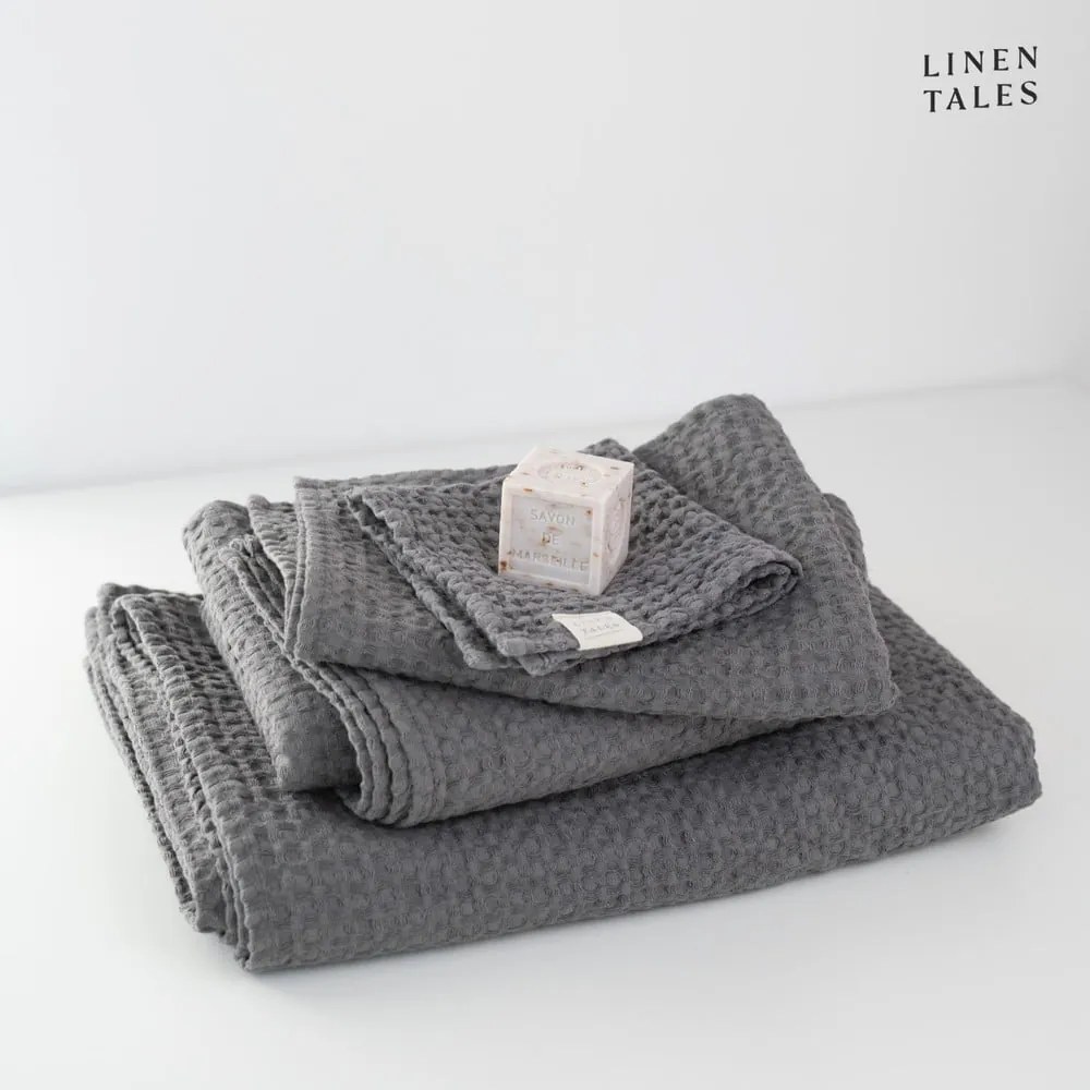 Тъмносиви кърпи и хавлии за баня в комплект от 3 Honeycomb - Linen Tales
