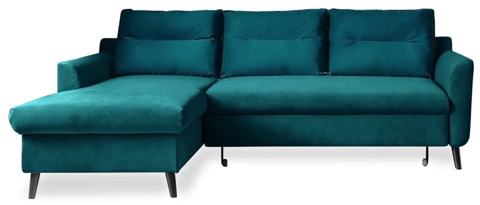 Ъглов разтегателен диван от тюркоазено кадифе, ляв ъгъл Stylish Stan - Miuform