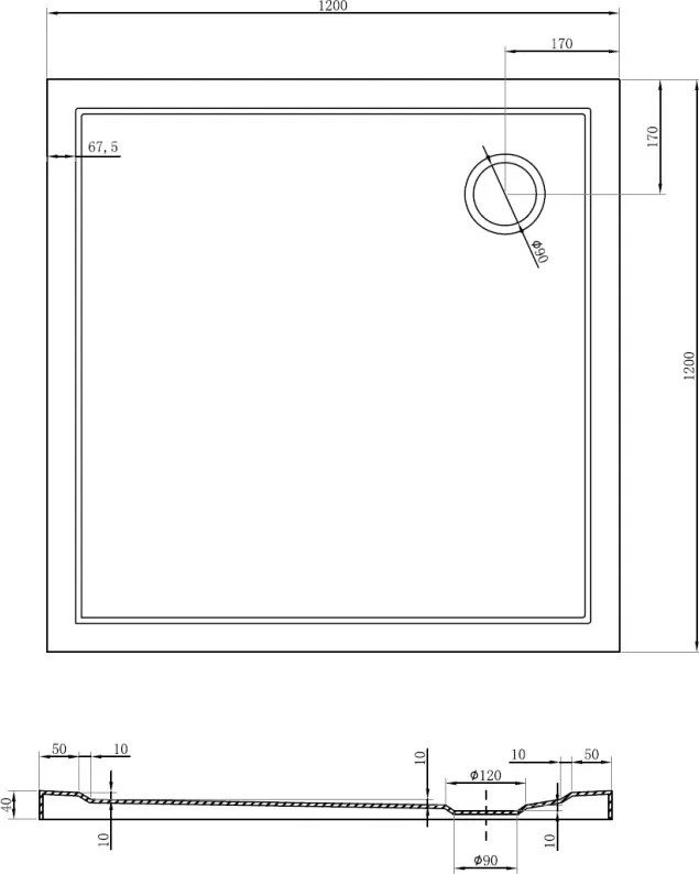 Mexen Flow квадратен душ кабина тънък 120 x 120 см, бял гланц - 46S101212