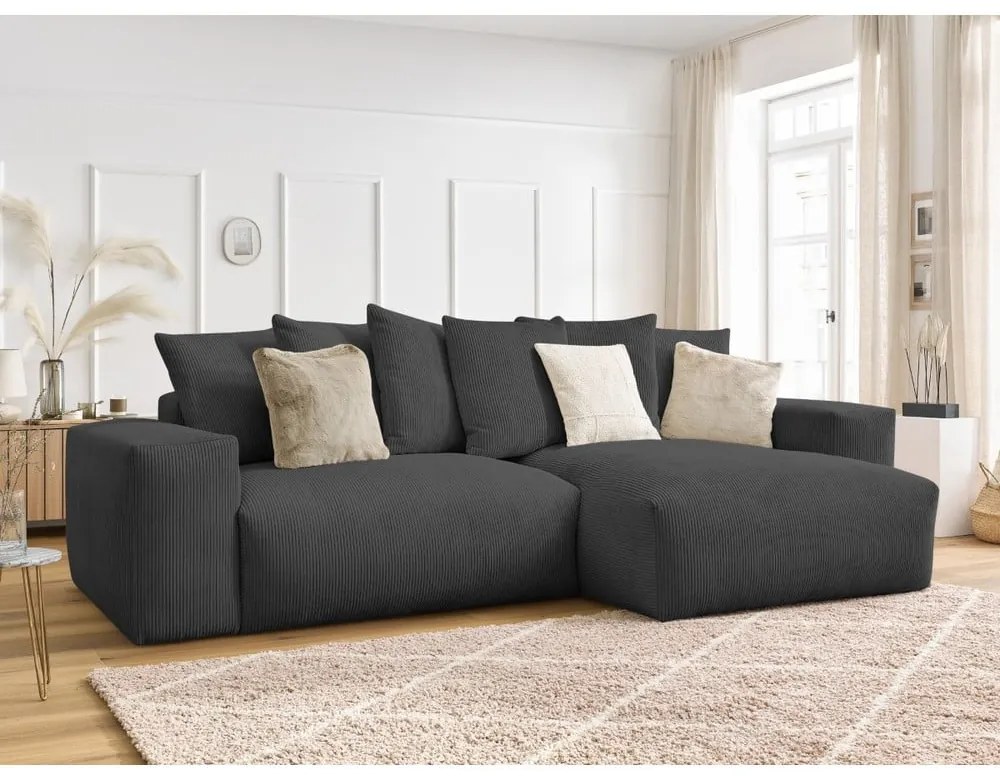 Тъмносив сгъваем/с място за съхранение ъглов диван от рипсено кадифе Voltaire – Bobochic Paris