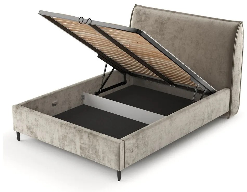 Бежово тапицирано двойно легло с място за съхранение с включена подматрачна рамка 180x200 cm Shell – Maison de Rêve