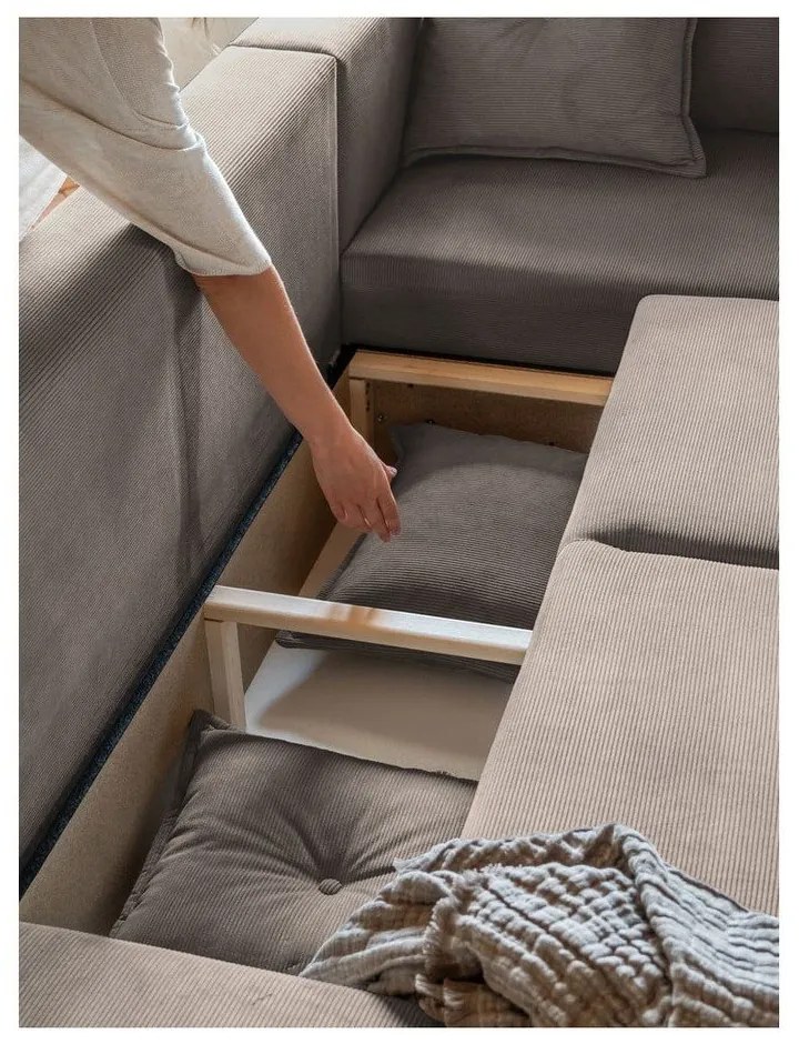 Светлокафяв велурен разтегателен диван (променлив) Lazy Lukka - Miuform