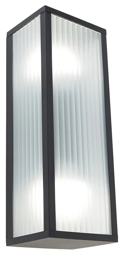 Интелигентна външна стенна лампа черна с оребрено стъкло, включваща 2 Wifi A60 - Charlois