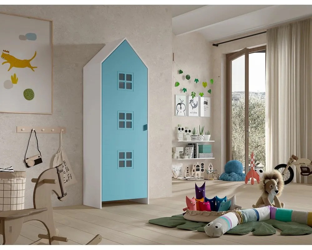Бял/светлосин детски гардероб 58x172x37 cm Casami Bruges – Vipack