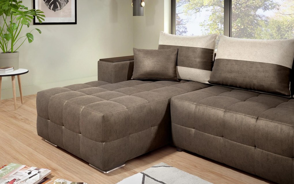 Разтегателен ъглов диван с подлакътник етажерка Мелвин S