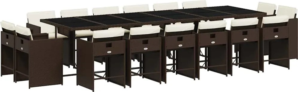 3211245 vidaXL Градински комплект с възглавници 17 части кафяв полиратан