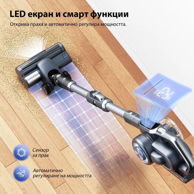 Вертикална прахосмукачка Jimmy H11 Pro, 600W, 260 AW, 0.6 л, Сензор за прах, Сгъваема, Автономност 90 минути, LED дисплей, Черен/Сив