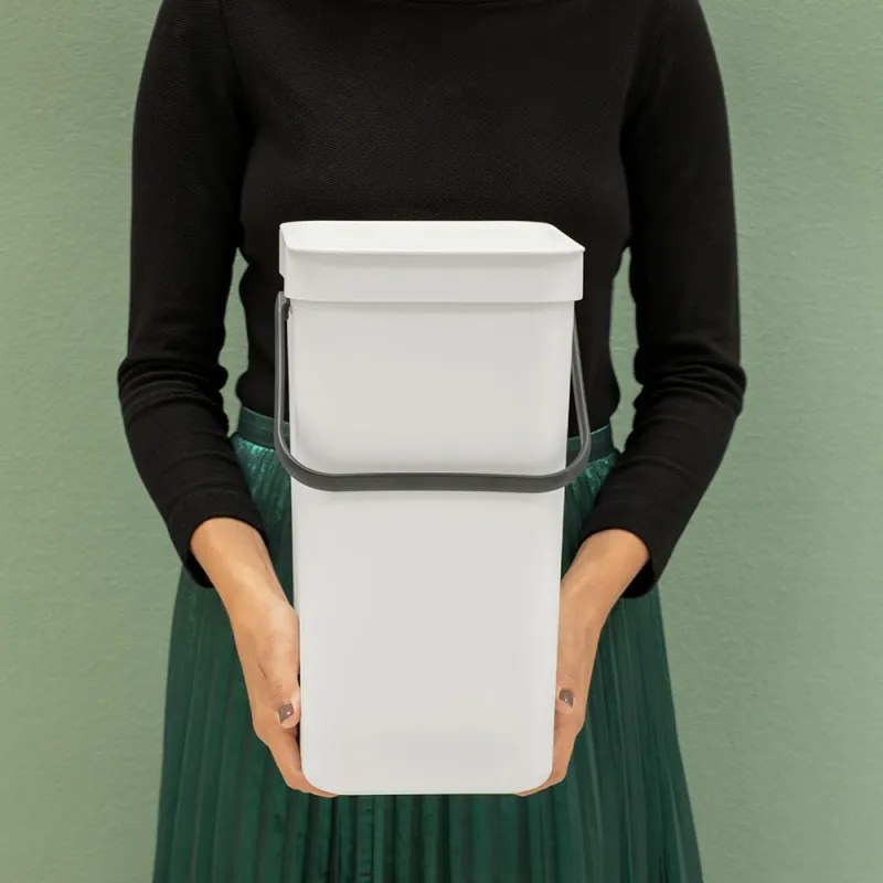 Кош за разделно събиране на боклук Brabantia Sort&Go 1005511, 12 л, Дръжка, Възможност за стенен монтаж, Светлосив