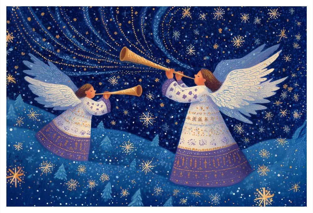 Картина на платно – Коледни ангели в зимната нощ