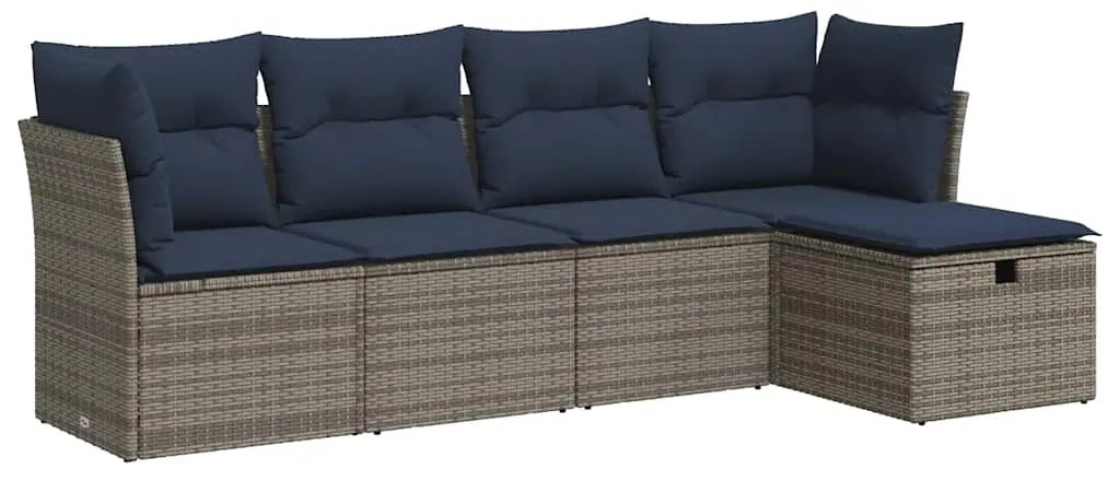3325267 vidaXL Градински комплект с възглавници, 5 части, сив полиратан