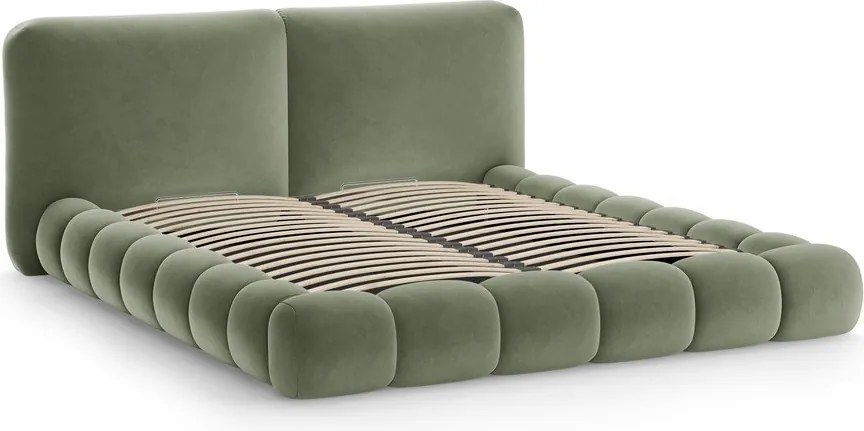 Зелено тапицирано двойно легло с място за съхранение и включена подматрачна рамка 180x200 cm Solange – Micadoni