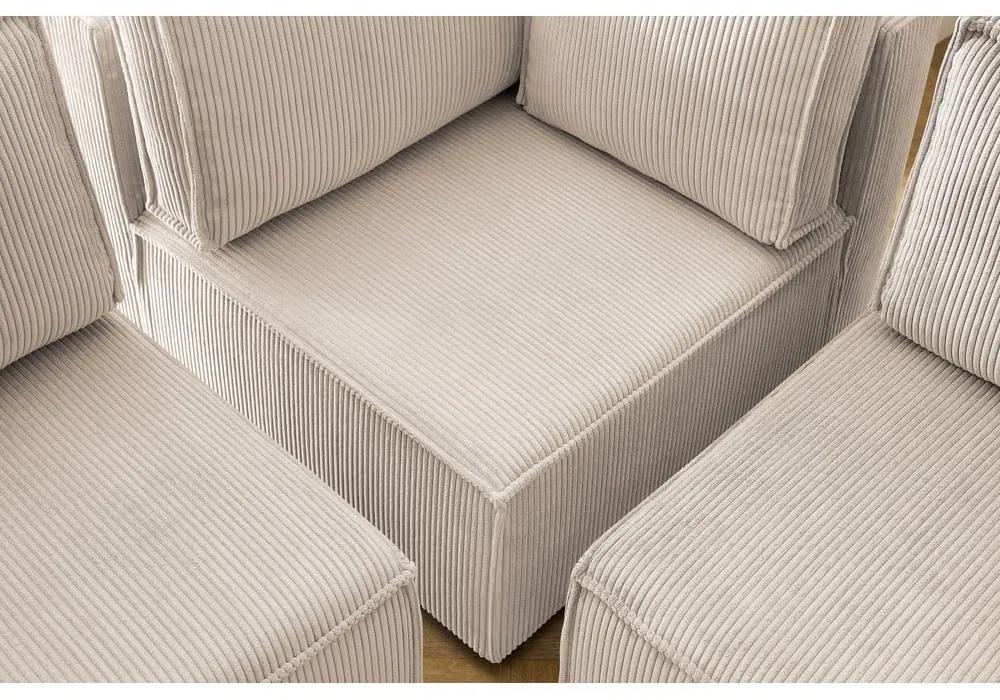 Кремав велурен U-образен ъглов диван, ляв ъгъл Nihad modular - Bobochic Paris