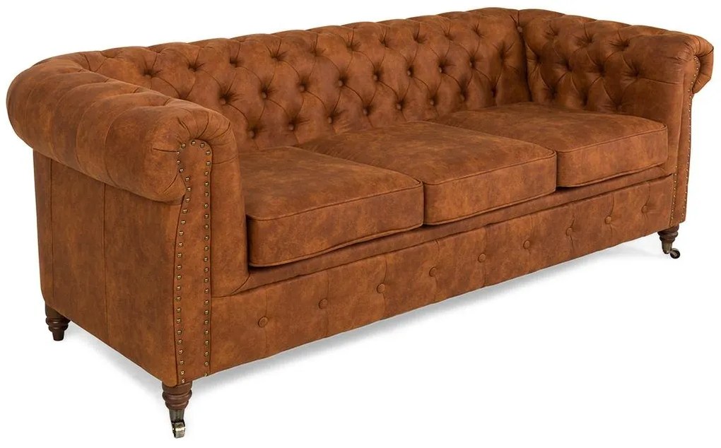 Диван Chesterfield в цвят винтидж коняк, триместен 203х86х80 см