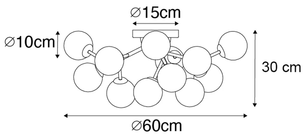 Таванна лампа в стил арт деко бронзова с кехлибарено стъкло 12-светлина - Bianca