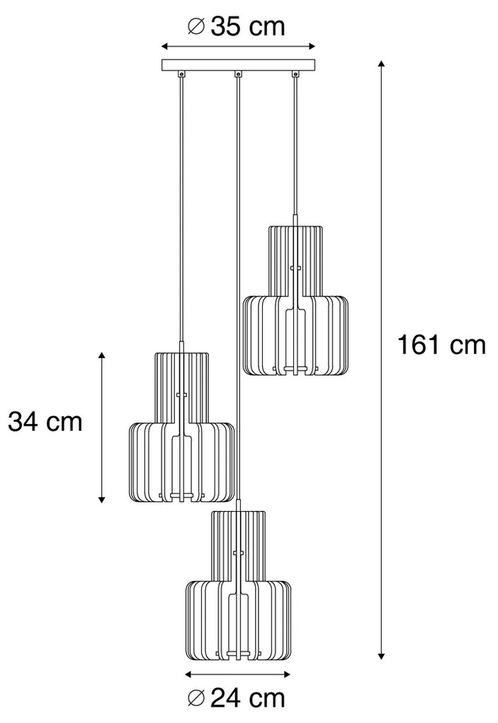 Ретро висяща лампа черна с оранжево 3 светлини - Felt