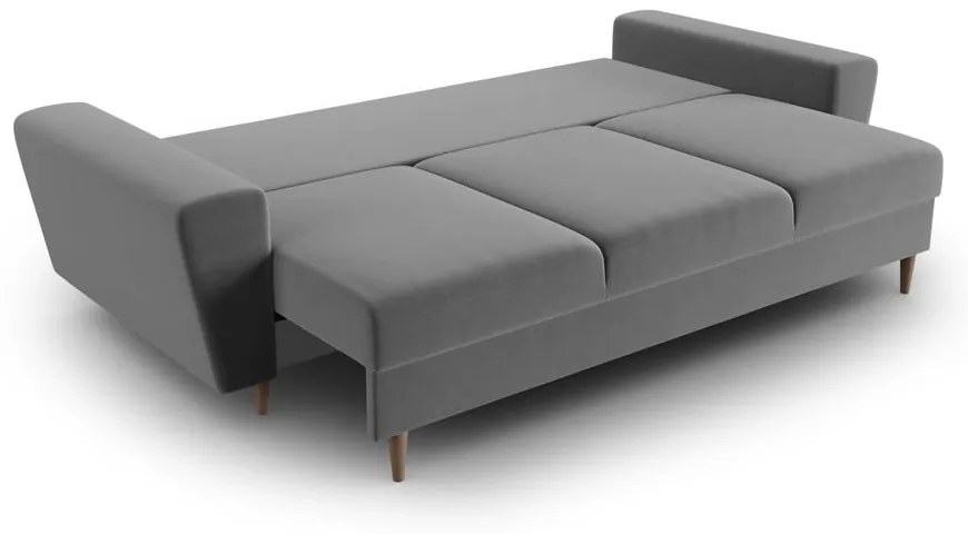 Светлосив кадифен разтегателен диван с място за съхранение 235 cm Kyoto – Cosmopolitan Design