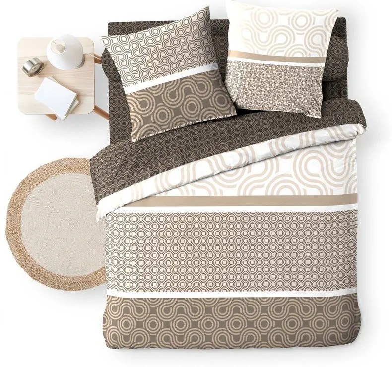 Кафяво двойно удължено памучно спално бельо с включен долен чаршаф 6 части 240x220 cm Pacha – douceur d'intérieur