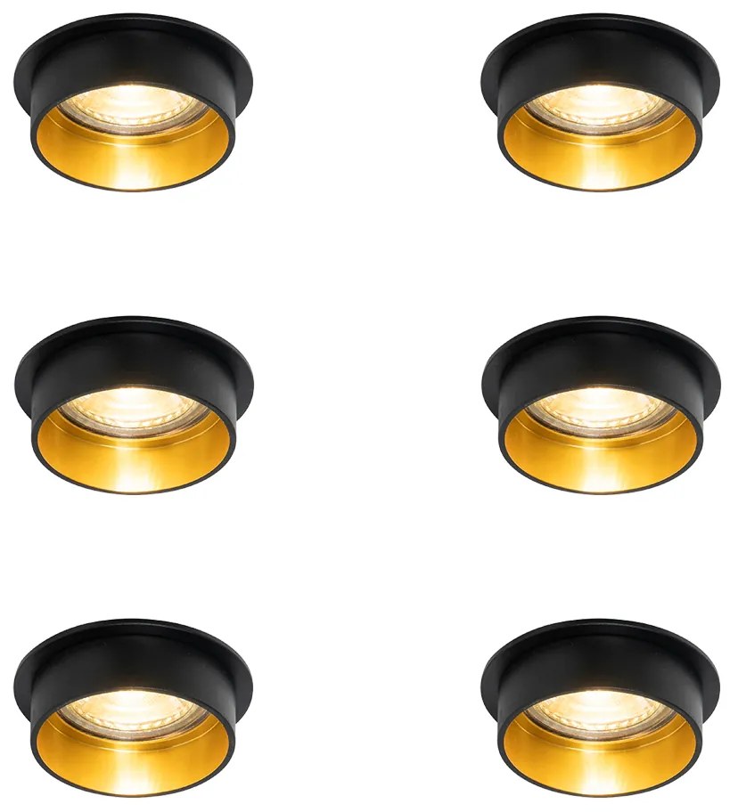 Комплект от 6 модерни вградени спота черни със златист интериор - Insta