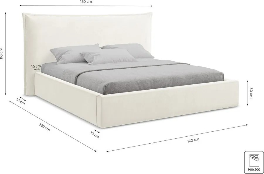 Синьо двойно легло 140x200 cm тапицирано с място за съхранение с включена подматрачна рамка Esala – Makamii