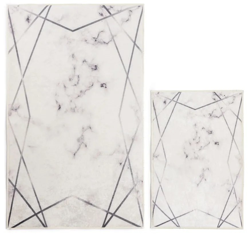 Бели/сиви килими за баня в комплект 2 бр. 60x100 cm Geometric – Mila Home