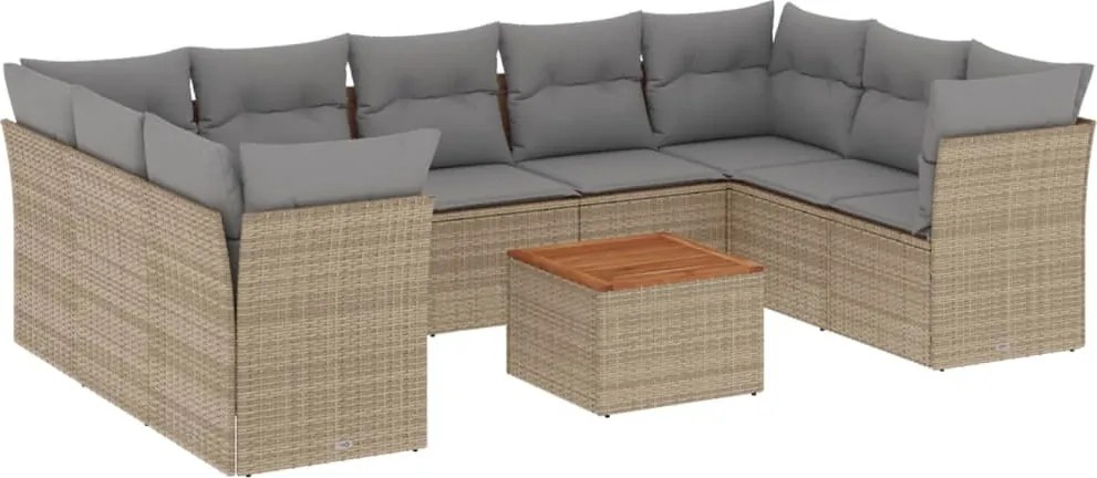 3256136 vidaXL Градински диван с възглавници 10 части бежов микс полиратан