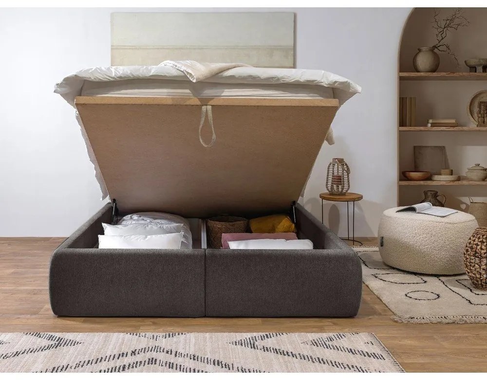 Тъмносиво двойно тапицирано легло с място за съхранение с включена подматрачна рамка 180x200 cm Garance – Bobochic Paris